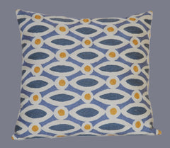 Cotton Crewel Pillow Cushion Cover, Grey and Gold Embroidery #CW-1101