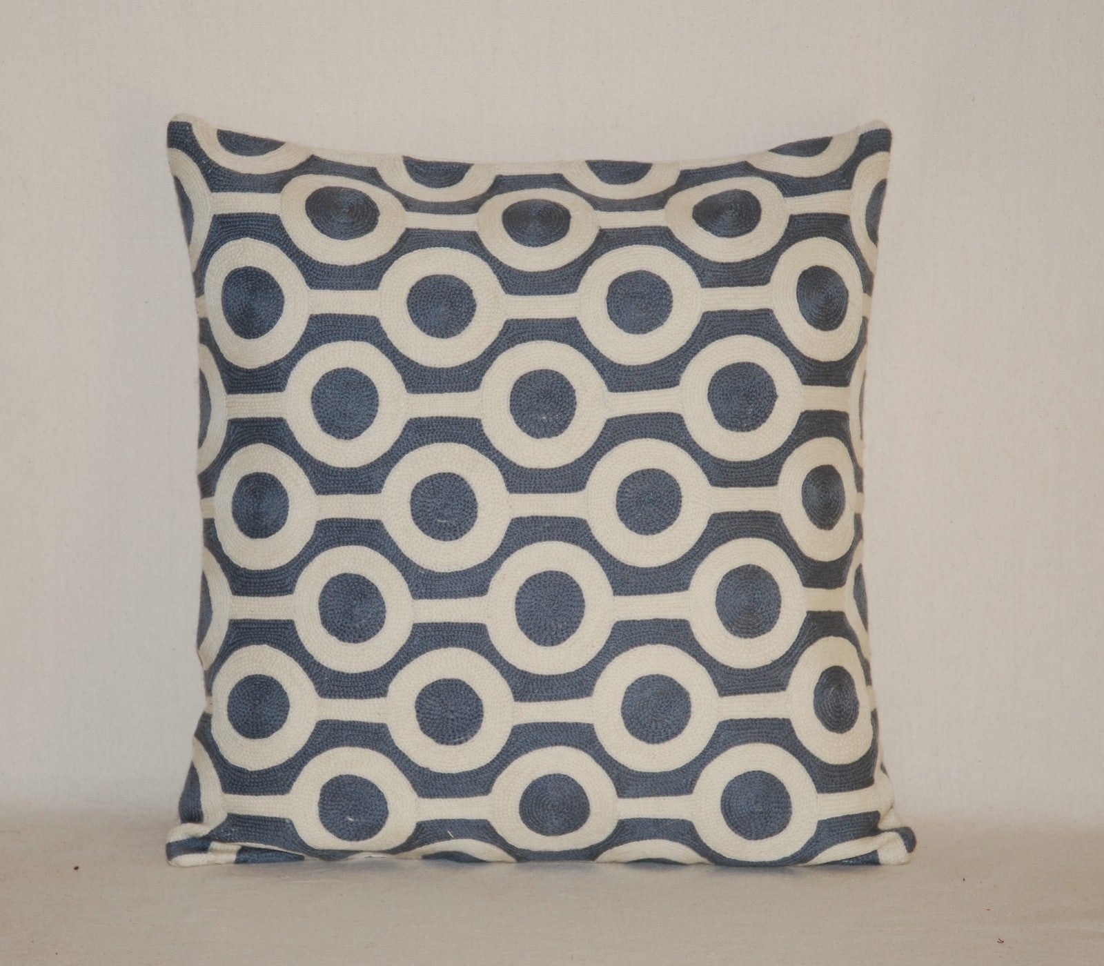 Crewel Cushion Cover Throw Pillow, Grey and White Embroidery #CW-1102