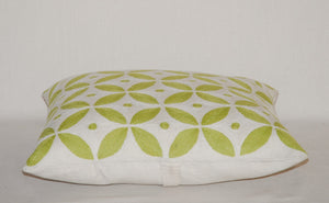 Crewel Cushion Cover Throw Pillow, Olive and White Embroidery #CW-1106
