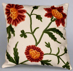 Cotton Crewel Pillow Cushion Cover Floral, Multicolor #CW206