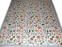 Cotton Crewel Embroidered Bedspread Off-White, Multicolor #FLR1106