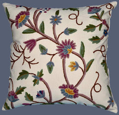Cotton Crewel Pillow Cushion Cover Grapevine, Multicolor #CW201