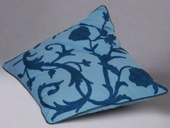 Cotton Crewel Pillow Cushion Cover, Sky Blue Tone-Tone Embroidery #CW260