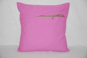 Crewel Embroidery Throw Pillowcase, Cushion Cover Floral, White on Pink #CW311