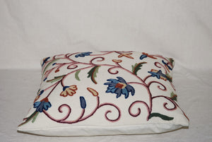 Crewel Embroidery Throw Pillowcase, Cushion Cover "Jacobean" Cream, Multicolor #CW320