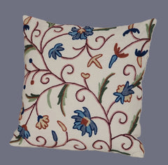 Cotton Crewel Pillow Cushion Cover "Jacobean" Cream, Multicolor #CW320