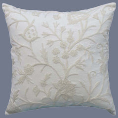 Cotton Crewel Pillow Cushion Cover "Tree of Life", White on White #CW421