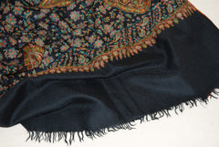 Kashmir Pashmina Cashmere "Sozni" Needlework Jamavar Shawl Black, Multicolor Embroidery #PJM-005