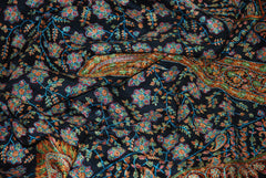 Kashmir Pashmina Cashmere "Sozni" Needlework Jamavar Shawl Black, Multicolor Embroidery #PJM-005