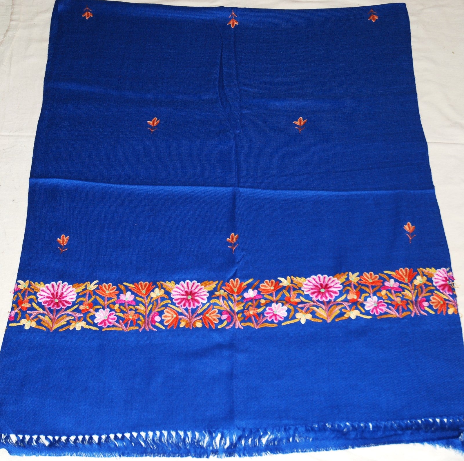 Hand Embroidered Woolen Shawl Wrap Throw Blue, Multicolor #WS-128