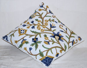 Crewel Embroidery Linen Throw Pillow Cushion Cover, Multicolor #CW601