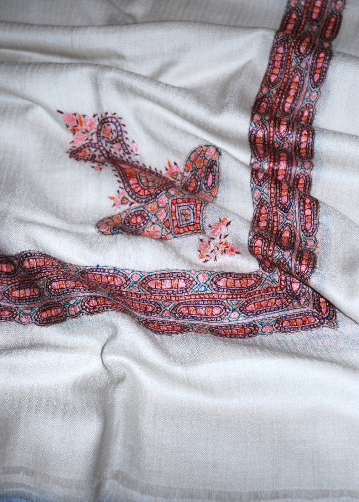 Kashmir Pashmina "Sozni" Needlework Embroidered Arab Scarf Shemagh Shawl, Multicolor #PRM-106