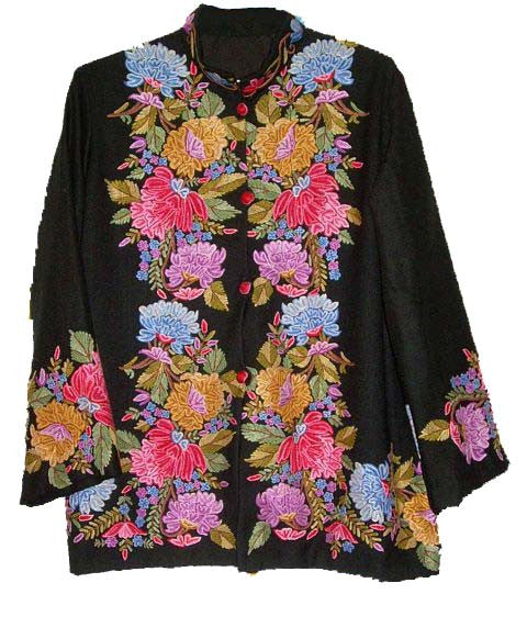 Embroidered Woolen Jacket Black, Multicolor Embroidery #AO-001