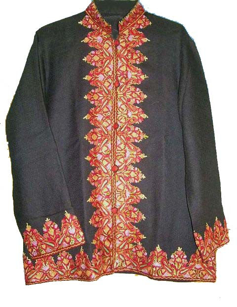 Embroidered Woolen Jacket Black, Multicolor Embroidery #BD-001