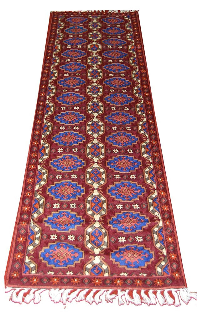 ChainStitch Tapestry Woolen Area Rug Runner, Multicolor Embroidery 8x2.5 feet #CWR20101