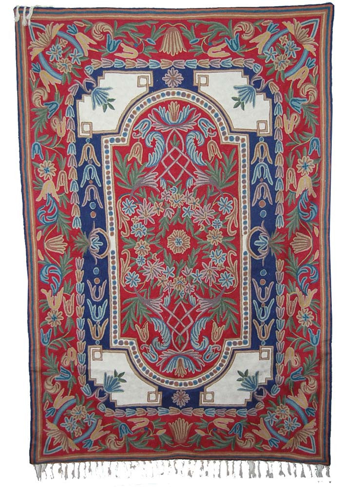 ChainStitch Tapestry Woolen Area Rug, Multicolor Embroidery 6x4 feet #CWR24103