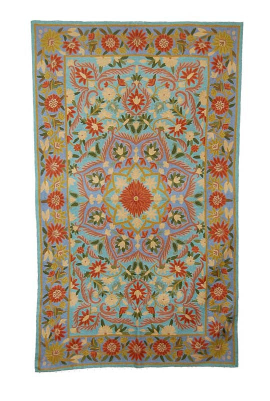 Kashmiri Wool Tapestry Area Rug, Multicolor Embroidery 3x5 feet #CWR15108
