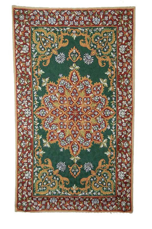 Kashmiri Wool Tapestry Area Rug, Multicolor Embroidery 3x5 feet #CWR15105