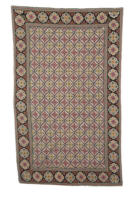 Cross Stitch Wool Area Rug, Multicolor Embroidery 3x5 feet #CWR15102
