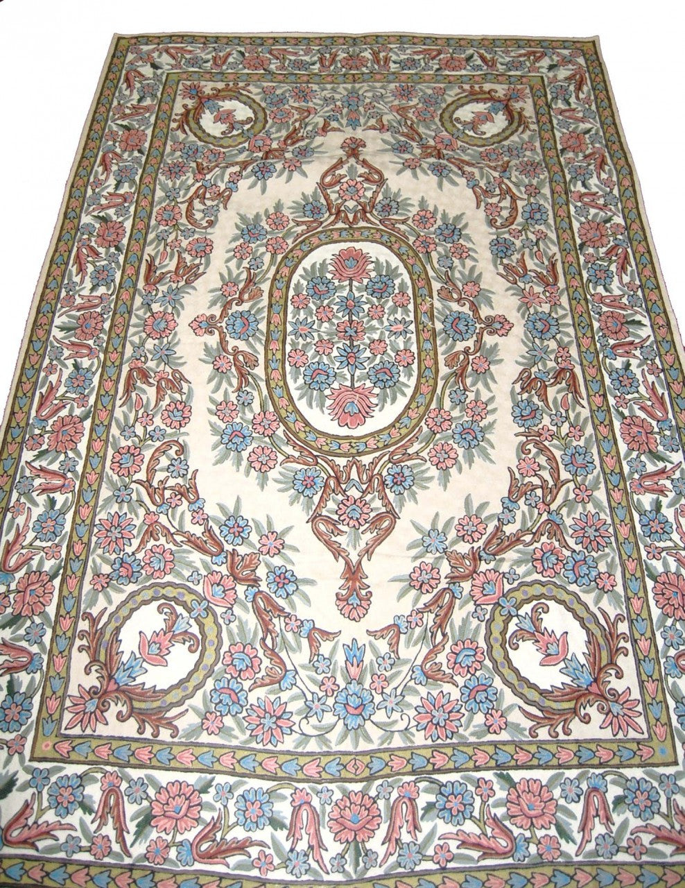 ChainStitch Tapestry Woolen Area Rug, Multicolor Embroidery 6x9 feet #CWR54101