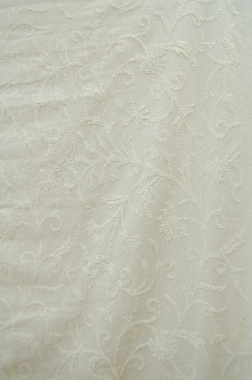 Cotton Crewel Embroidered Bedspread Jacobean, White on White #TML1502