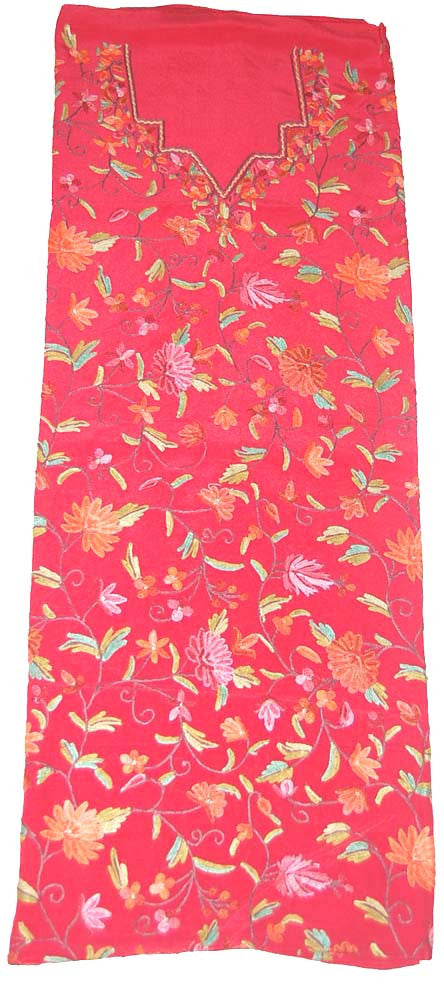 Crepe Silk Salwar Kameez Suit Unstitched Fabric Red, Multicolor Embroidery #FS-913
