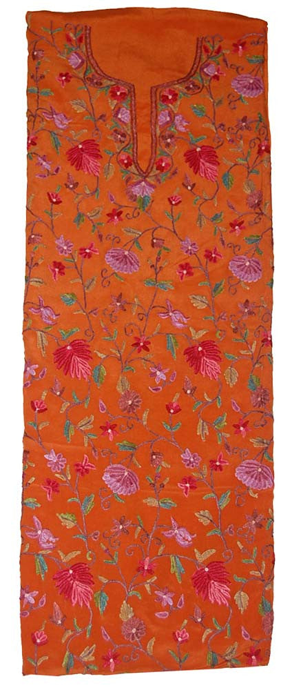 Crepe Silk Salwar Kameez Suit Unstitched Fabric Rust, Multicolor Embroidery #FS-902