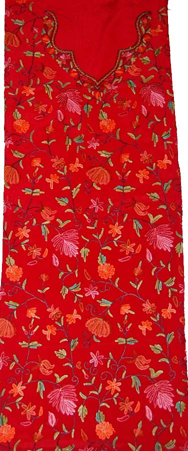 Crepe Silk Salwar Kameez Suit Unstitched Fabric Red, Multicolor Embroidery #FS-908