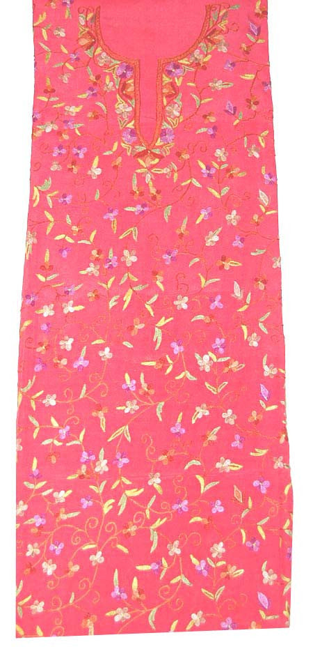 Crepe Silk Salwar Kameez Suit Unstitched Fabric Pink, Multicolor Embroidery #FS-912