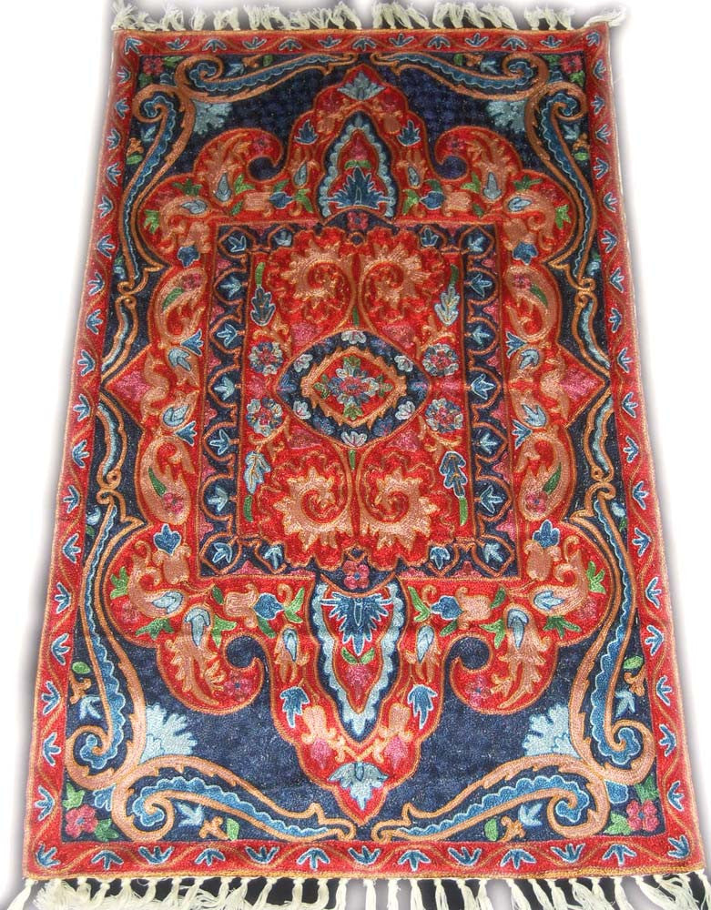 ChainStitch Tapestry Silk Area Rug, Multicolor Embroidery 2.5x4 feet #CWR10103