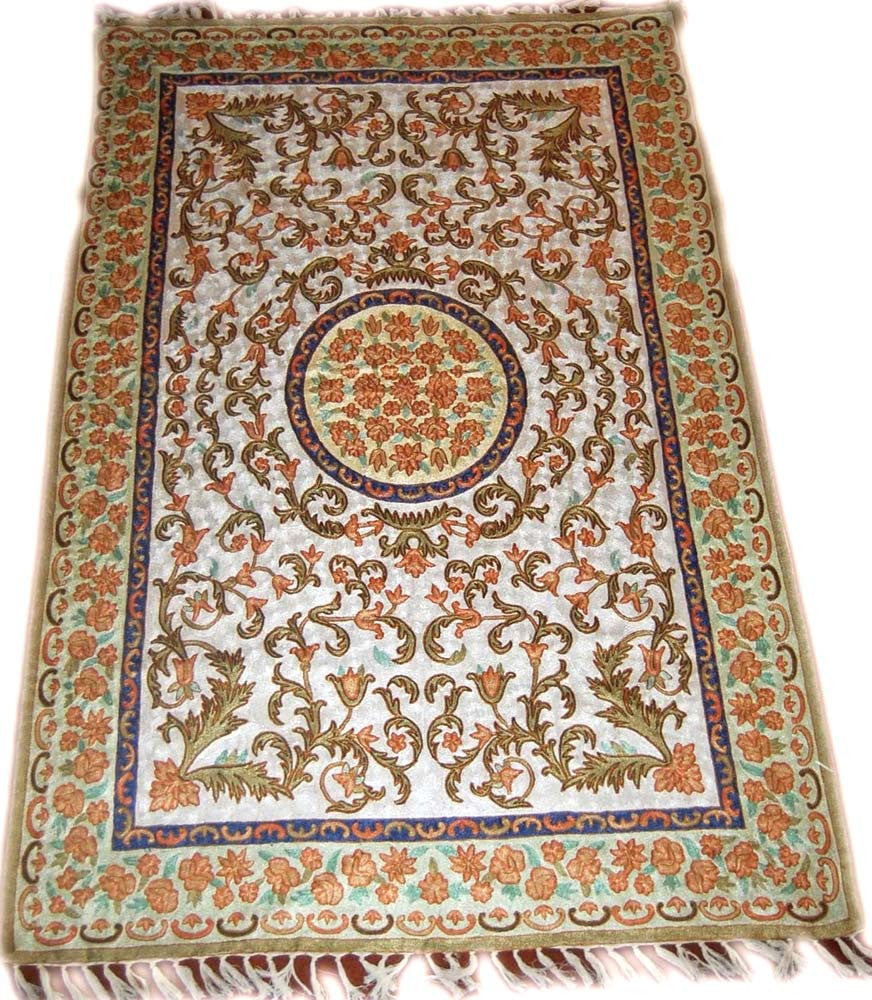 ChainStitch Tapestry Silk Area Rug, Multicolor Embroidery 6x4 feet #CWR24201
