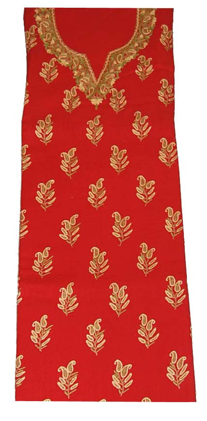 Woolen Salwar Kameez Suit Unstitched Fabric Red, Multicolor Embroidery #FS-432