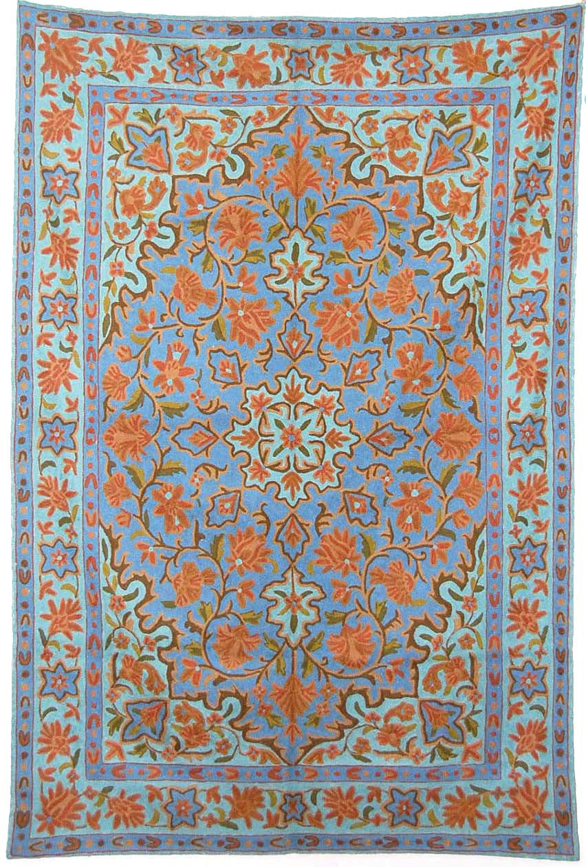 ChainStitch Tapestry Woolen Area Rug, Multicolor Embroidery 6x4 feet #CWR24104