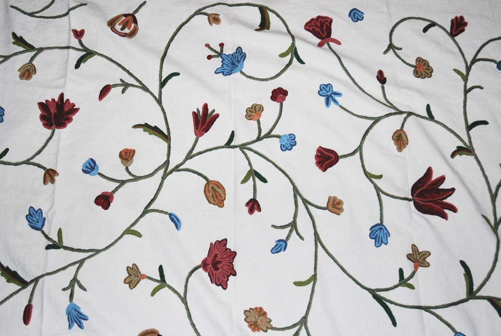 Cotton Crewel Embroidered Fabric Floral, Multicolor #FLR202