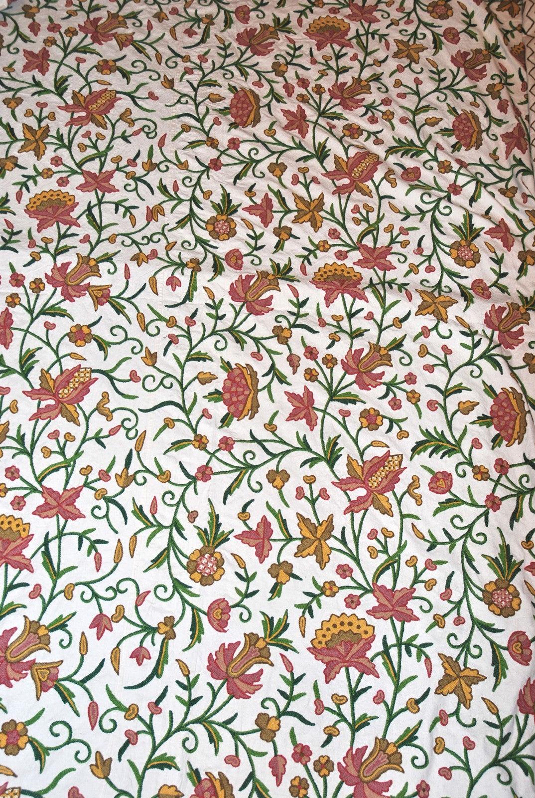 Cotton Crewel Embroidered Bedspread Off-White, Multicolor #FLR1104