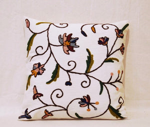 Crewel Embroidery Throw Pillowcase, Cushion Cover "Jacobean", Multicolor #CW301