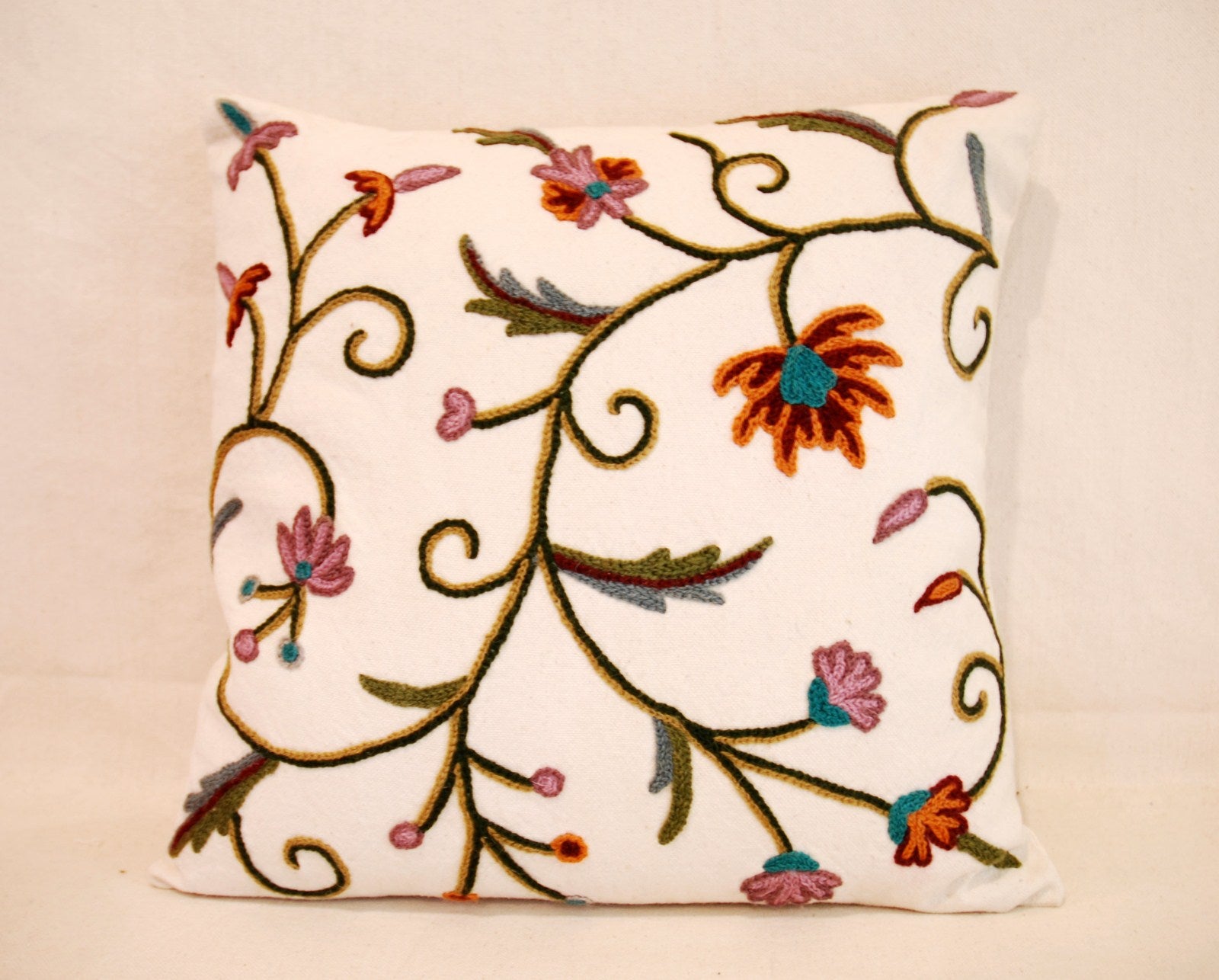 Crewel Embroidery Throw Pillowcase, Cushion Cover Jacobean, Multicolor #CW302