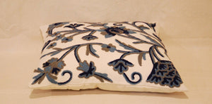 Crewel Embroidery Throw Pillowcase, Cushion Cover "Tree of Life" Blue on White #CW402