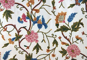 Multicolor Floral Cotton Crewel Embroidery Fabric #BJK001