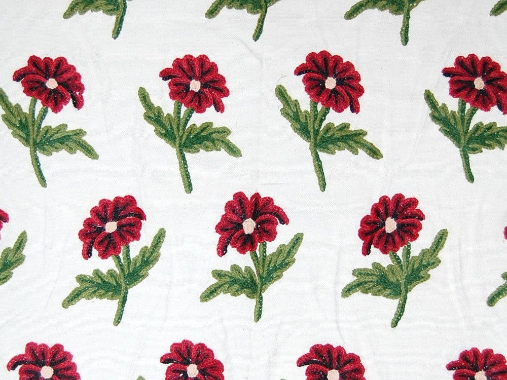 Cotton Crewel Embroidered Fabric Floral, Multicolor #FLR011