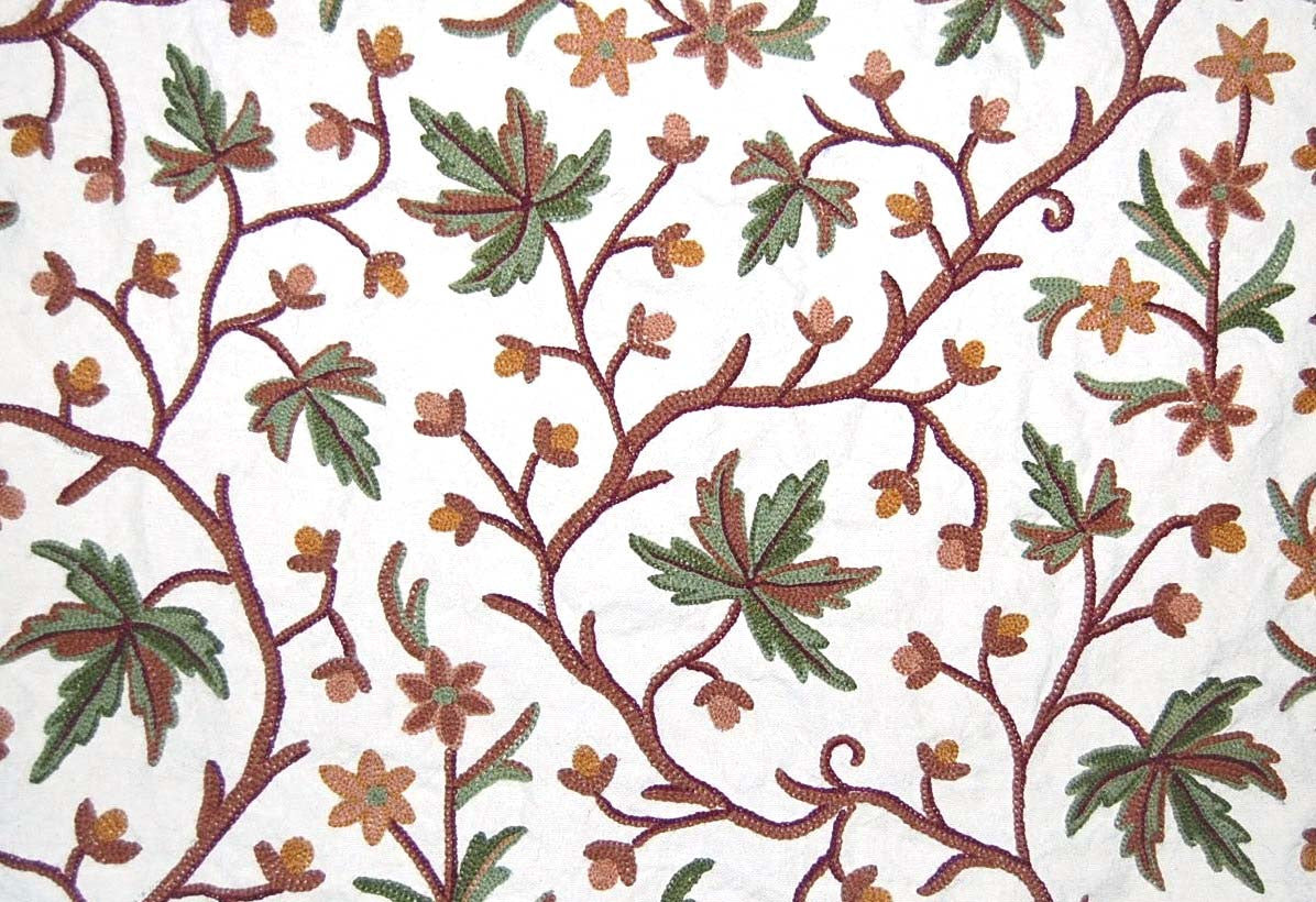 Cotton Crewel Embroidered Fabric "Autumn Maple", Multicolor #CHR302