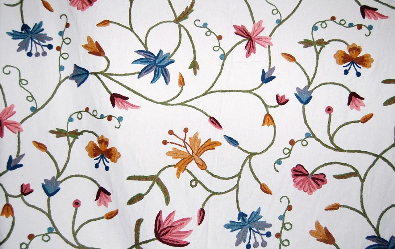 Multicolor on Snow White, "Butterfly" Cotton Crewel Embroidery Fabric #BFL402