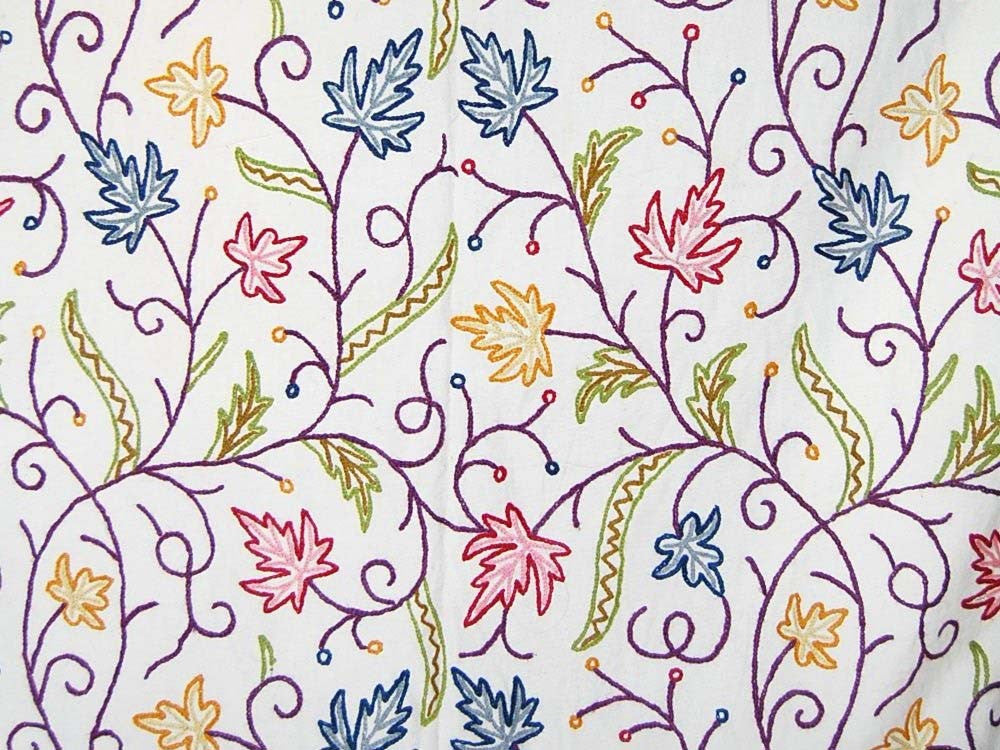 Multicolor "Maple" Cotton Crewel Embroidery Fabric #SNL002