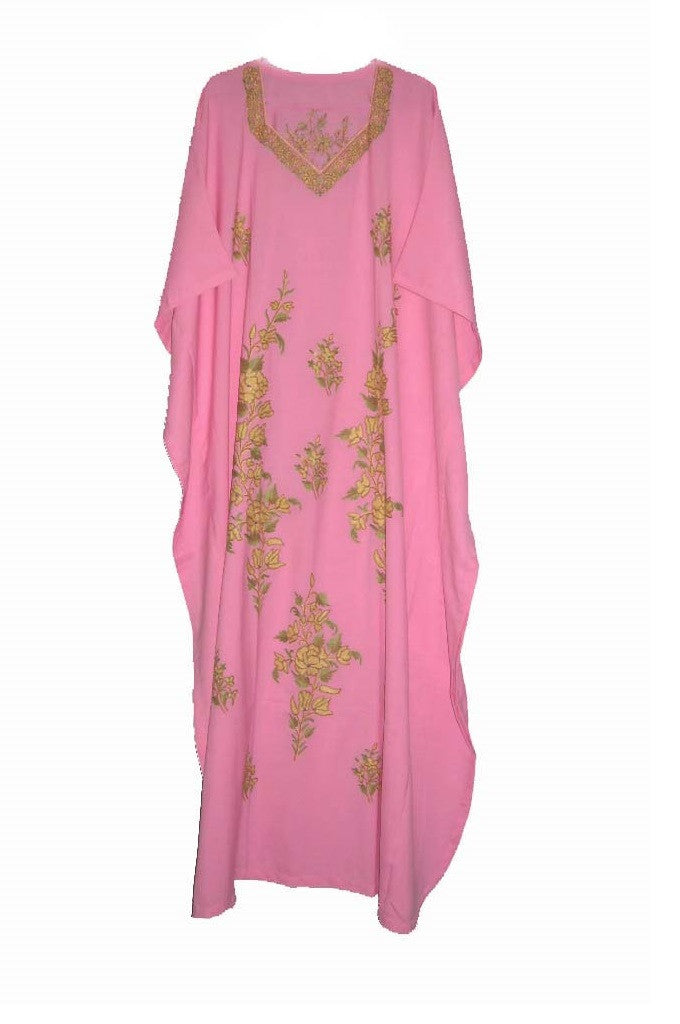 Embroidered Kaftan Cotton Caftan Pink, Multicolor Embroidery #CKF-001