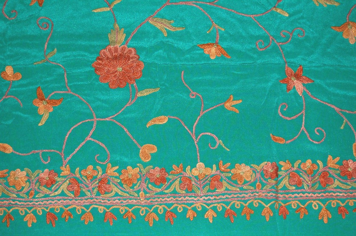 Kashmiri Ethnic Embroidered Silk Sari Saree Green, Multicolor #SA-103