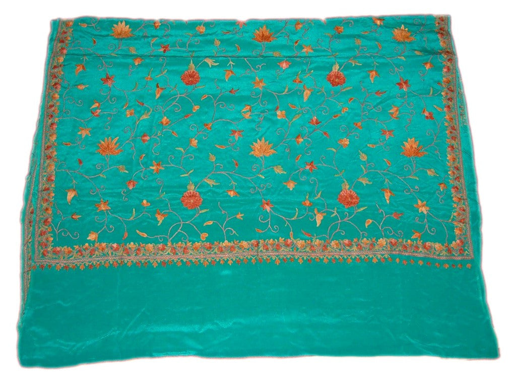 Kashmiri Ethnic Embroidered Silk Sari Saree Green, Multicolor #SA-103