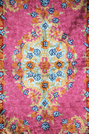 ChainStitch Tapestry Silk Wall Hanging Area Rug, Multicolor Embroidery 2.5x4 feet #CWR10108