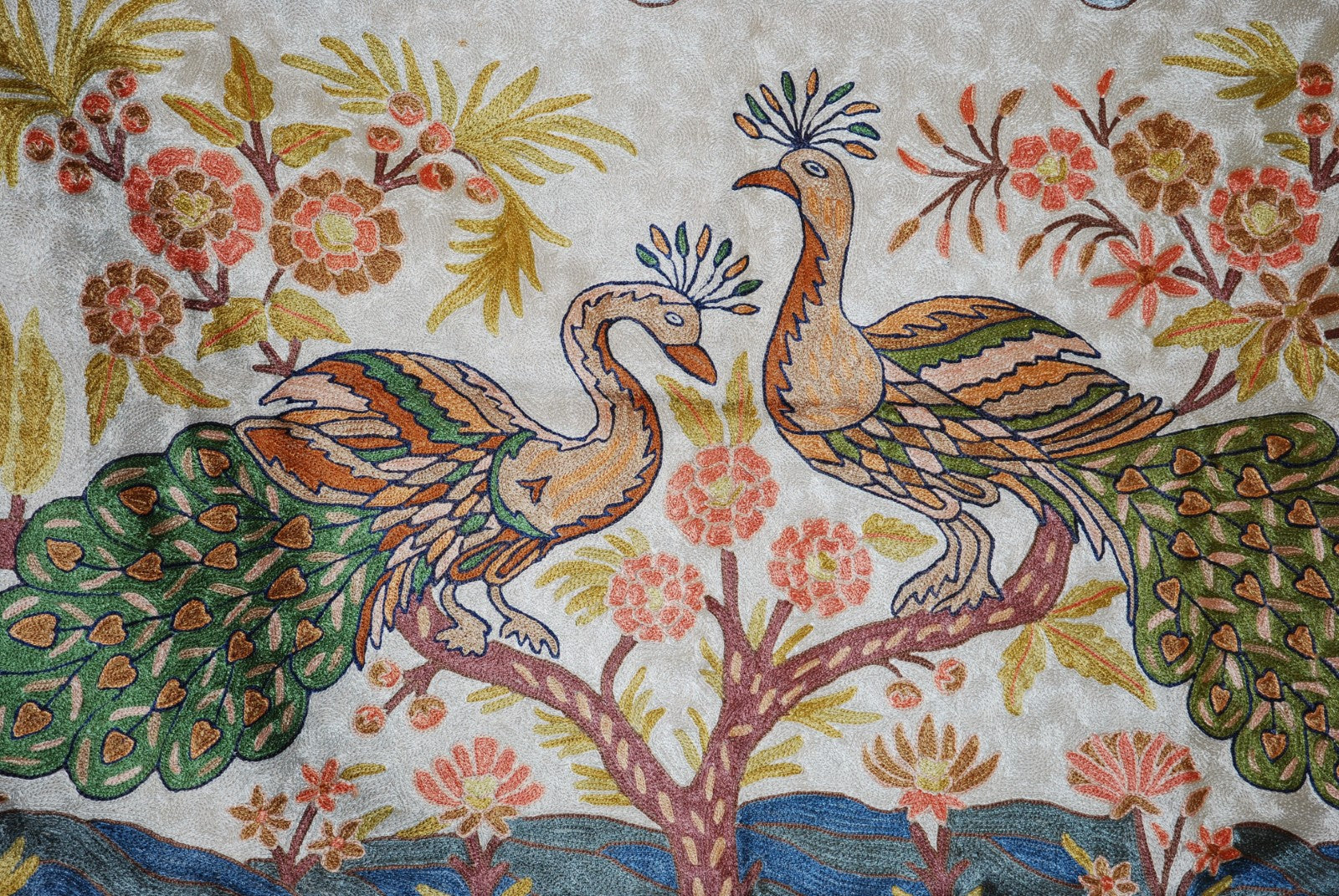 ChainStitch Tapestry Silk Area Rug Peacocks, Multicolor Embroidery 2.5x4 feet #CWR10115