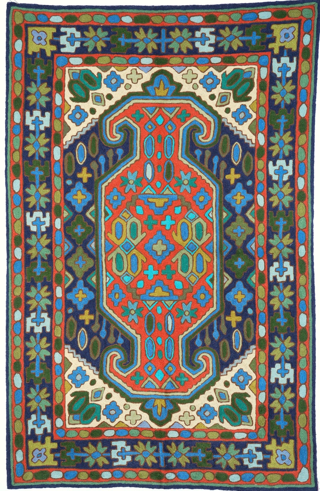 ChainStitch Tapestry Kilim Woolen Area Rug, Multicolor Embroidery 2.5x4 feet #CWR10014