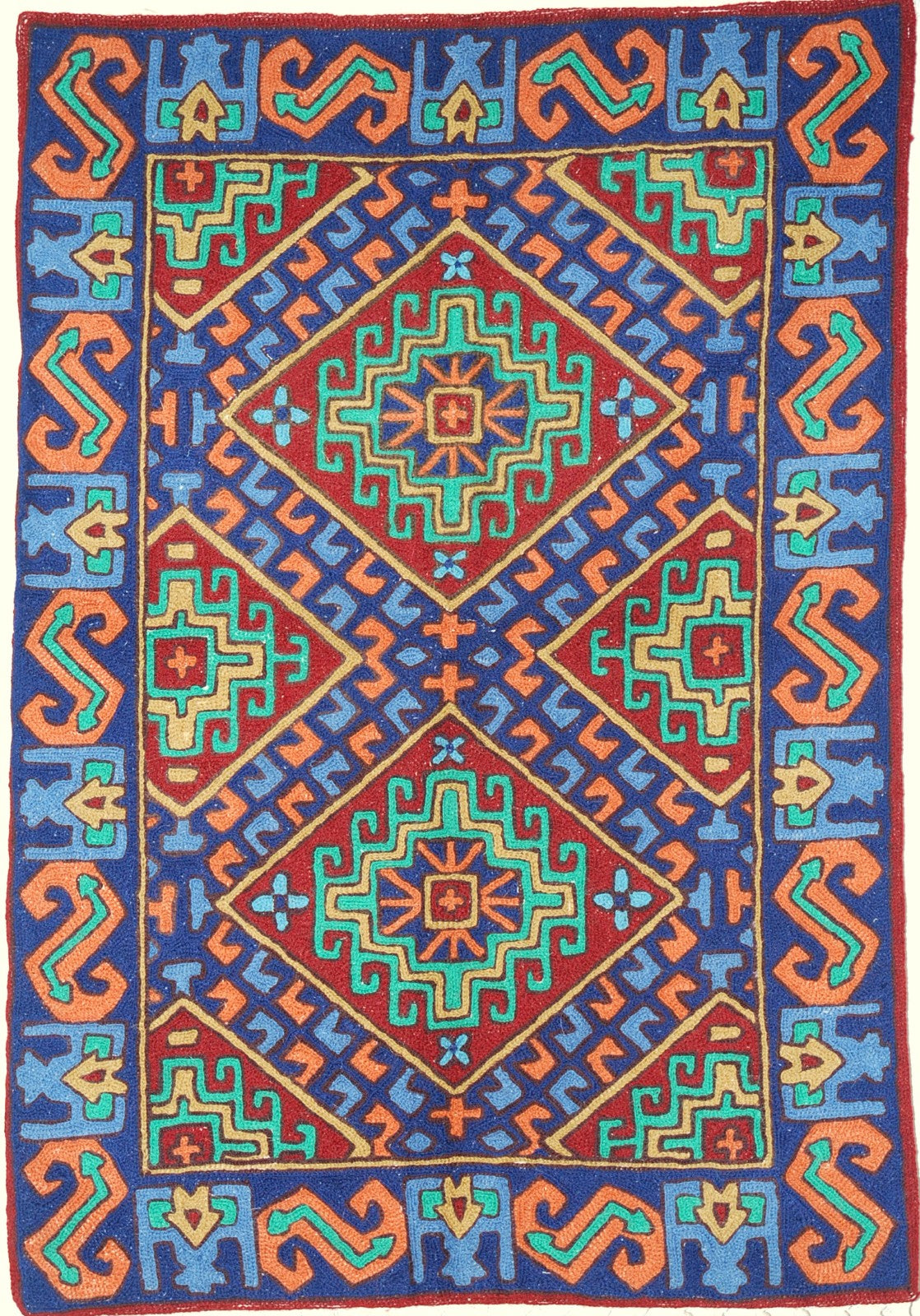 Kashmiri Wool Area Rug Kilim Tapestry, Multicolor Embroidery 2x3 feet #CWR6112